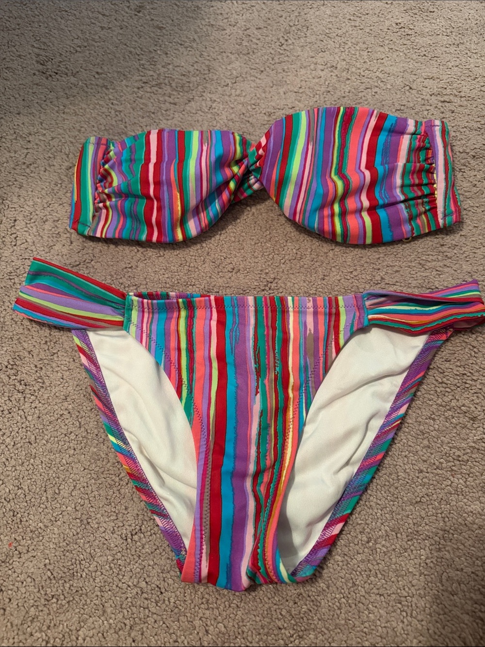 Victoria's Secret Pink, Teal, Purple & Green Striped Bikini